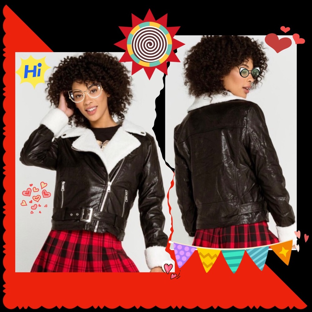 Ashley by 26 Int’l. Vegan Sherpa Lined Moto Jacket